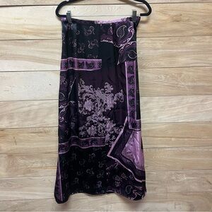 Vintage paisley satin straight purple maxi skirt kathie lee